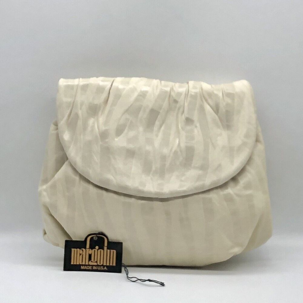 Vintage MARGOLM Beige Cream Soft Leather Clutch Handbag Satchel Purse